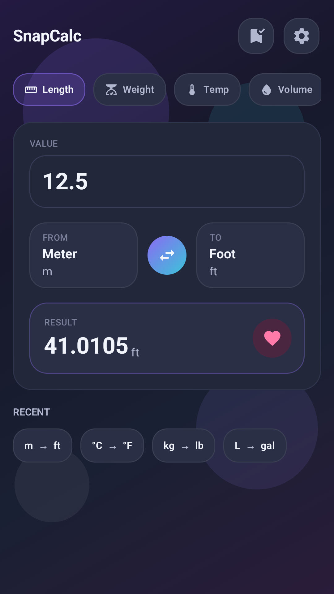 SnapCalc Converter calculator screen